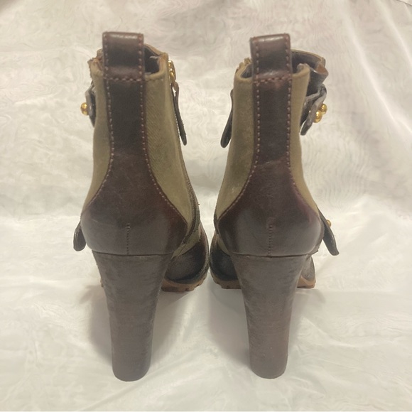 Tory Burch Leather and Canvas Heeled Boots - Picture 4 of 10